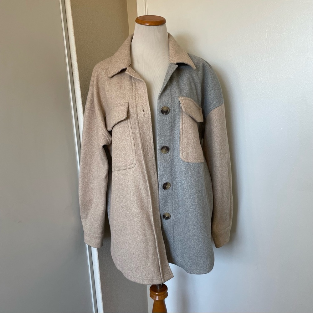 SO Two-Tone Beige & Gray Wool Blend Shacket